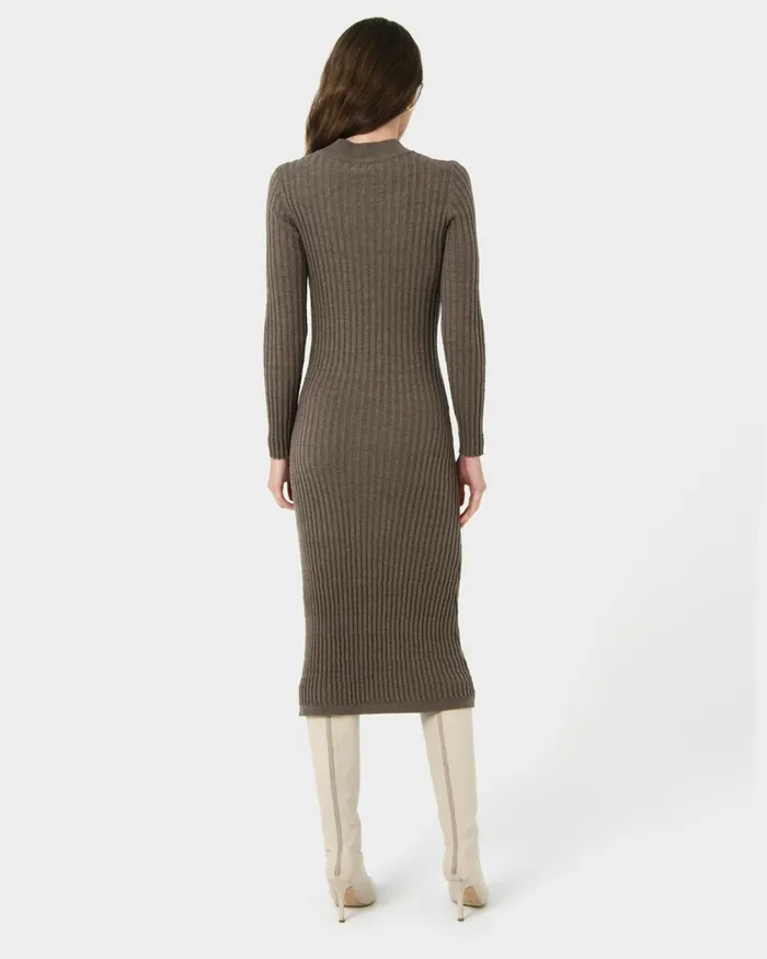 Forcast Payton Long Sleeve Knit Dress Sepiablack Women Midi Dresses