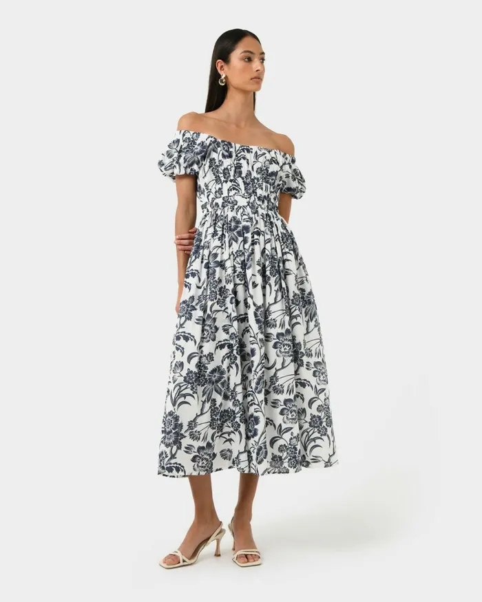 Forcast Pearl Floral Cotton Dress Women Midi Dresses