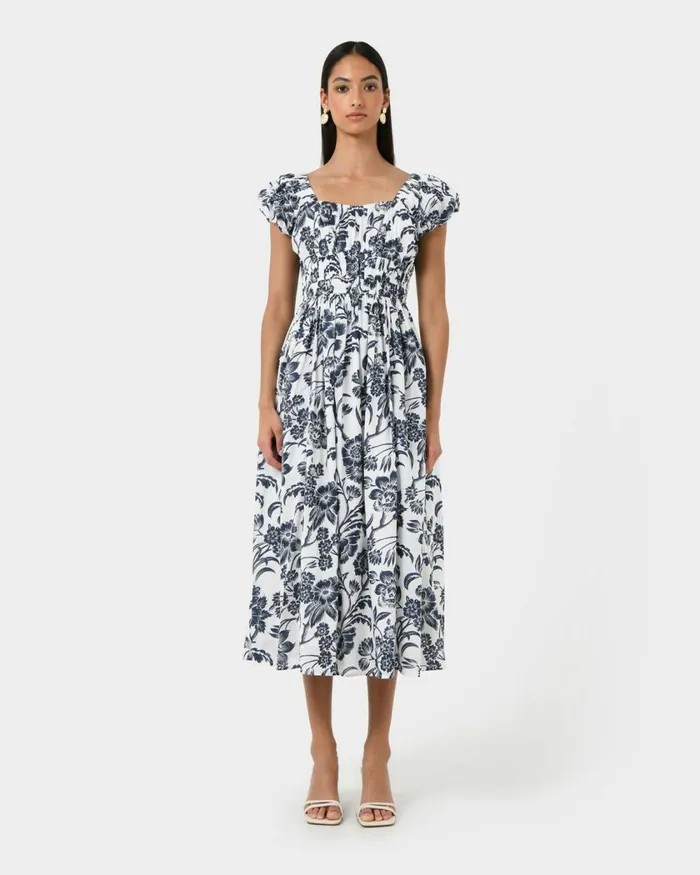 Forcast Pearl Floral Cotton Dress Women Midi Dresses
