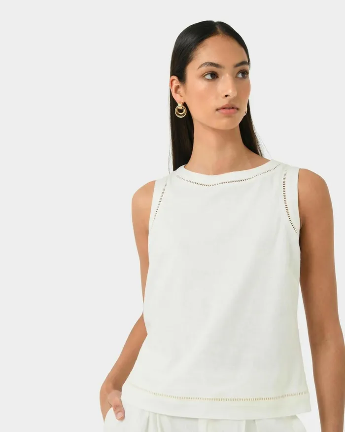 Forcast Perry Linen Embroidery Top Ivoryblack Women TShirts and Tops