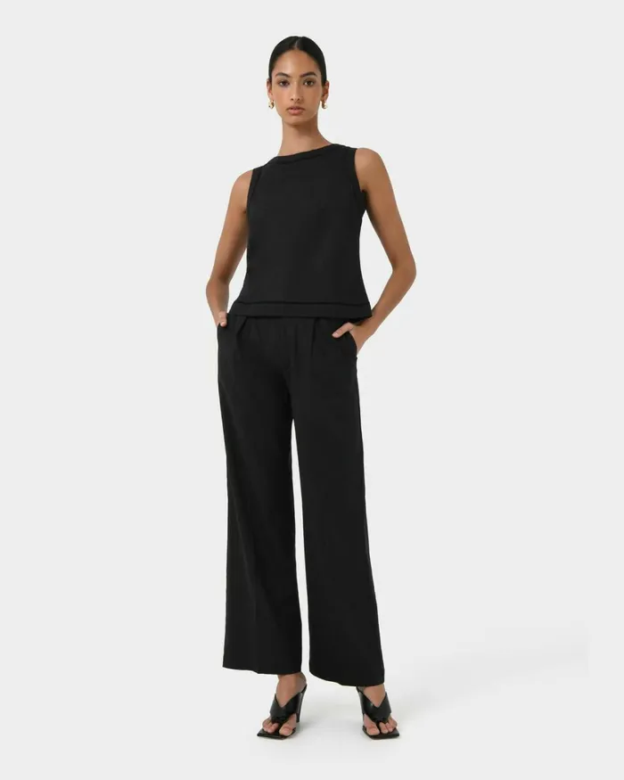 Forcast Perry Linen Embroidery Top Ivoryblack Women TShirts and Tops