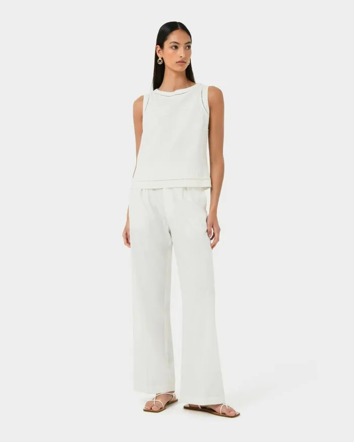 Forcast Perry Linen Embroidery Top Ivoryblack Women TShirts and Tops
