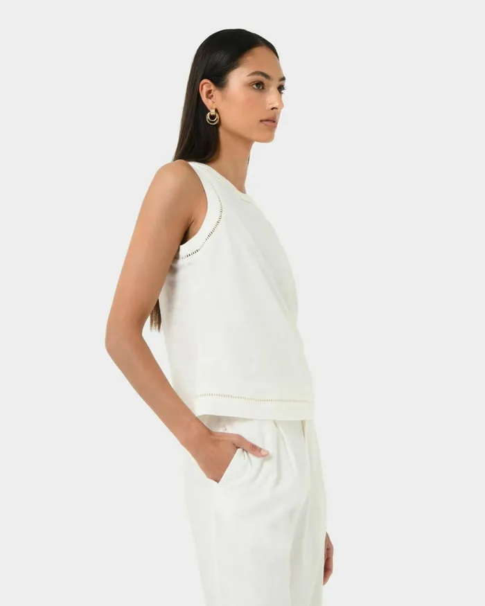 Forcast Perry Linen Embroidery Top Ivoryblack Women TShirts and Tops
