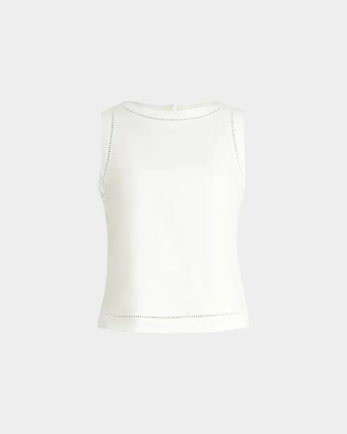 Forcast Perry Linen Embroidery Top Ivoryblack Women TShirts and Tops