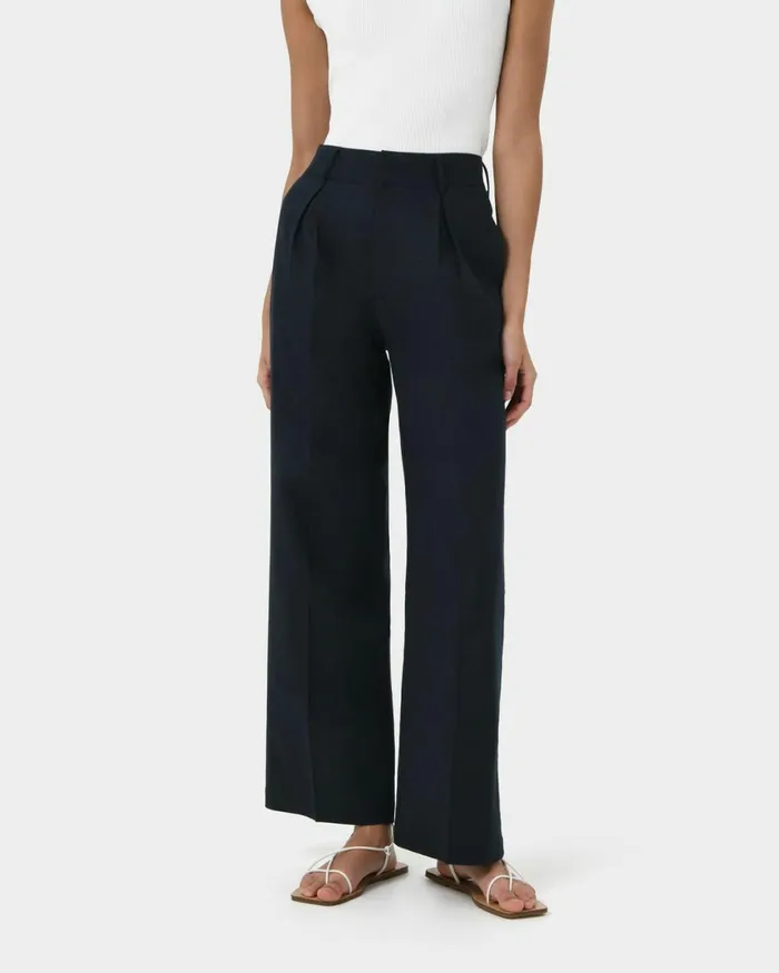 Forcast Perry Linen Tailored Pants Ivorynavyblack Women HighWaisted Pants