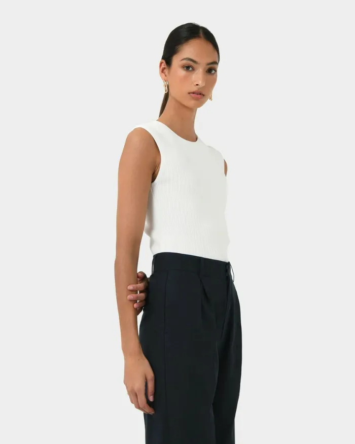 Forcast Perry Linen Tailored Pants Ivorynavyblack Women HighWaisted Pants