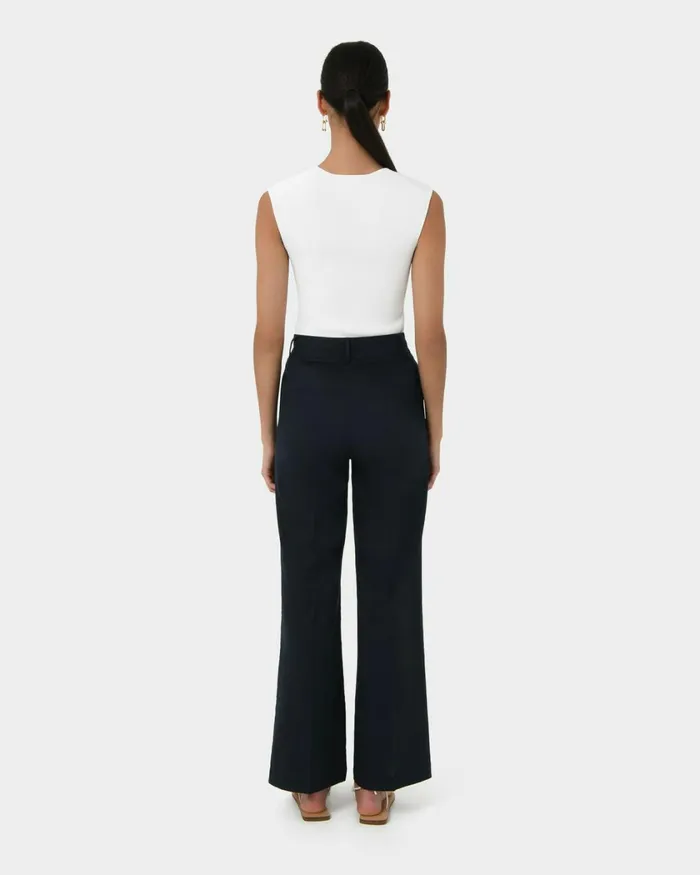 Forcast Perry Linen Tailored Pants Ivorynavyblack Women HighWaisted Pants