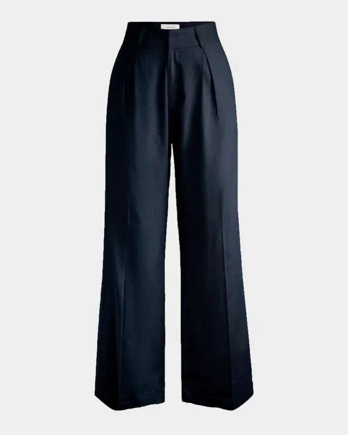 Forcast Perry Linen Tailored Pants Ivorynavyblack Women HighWaisted Pants