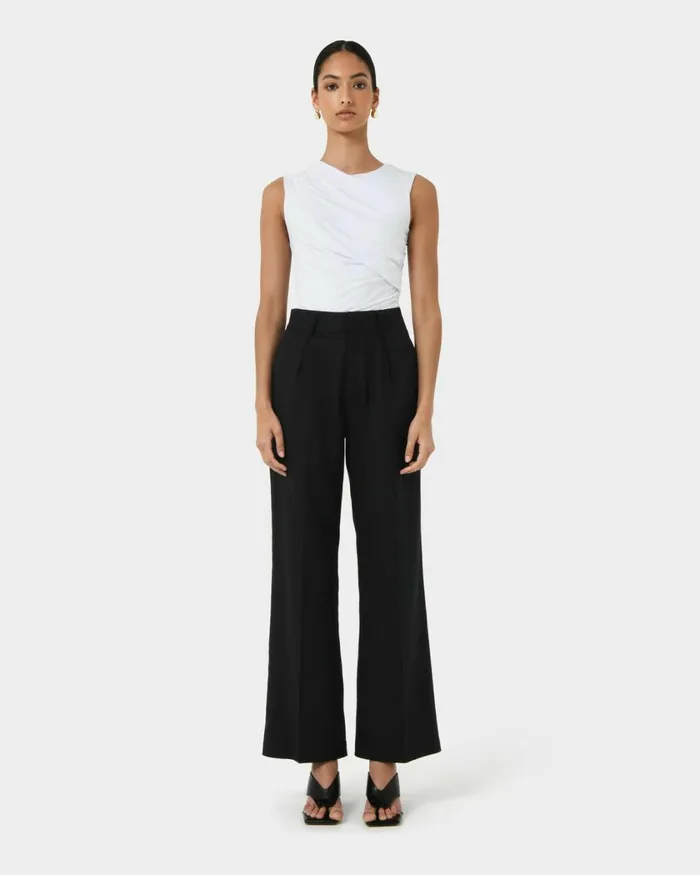 Forcast Perry Linen Tailored Pants Ivorynavyblack Women HighWaisted Pants