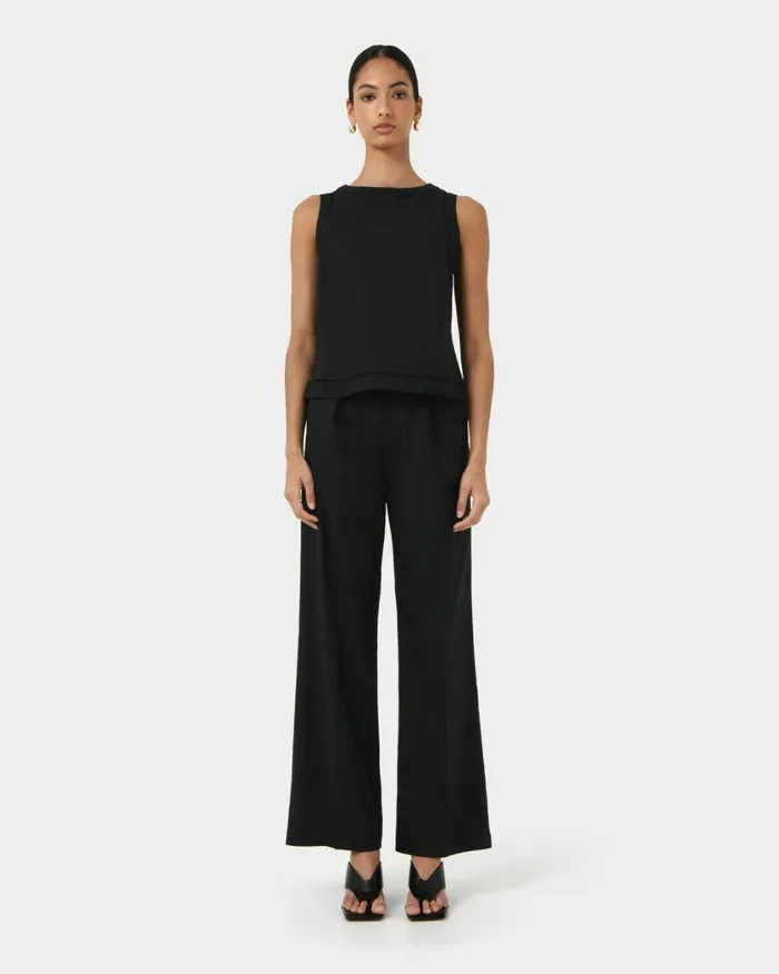Forcast Perry Linen Tailored Pants Ivorynavyblack Women HighWaisted Pants