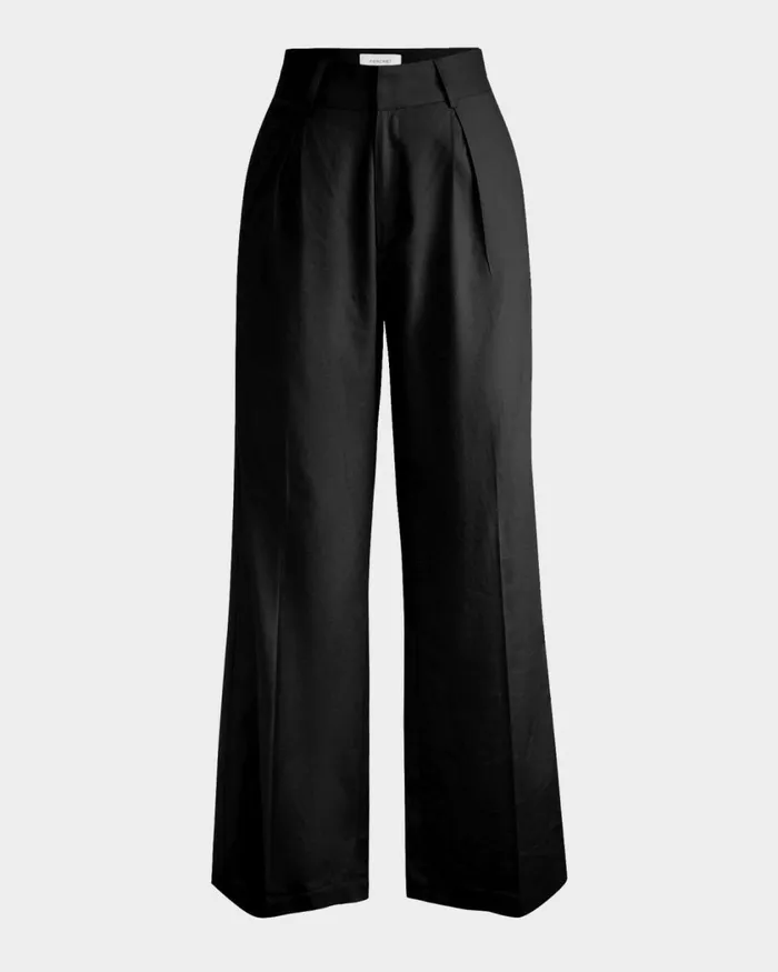 Forcast Perry Linen Tailored Pants Ivorynavyblack Women HighWaisted Pants