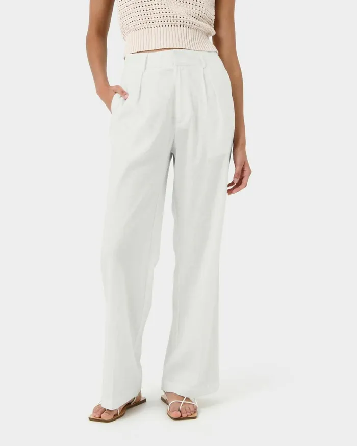 Forcast Perry Linen Tailored Pants Ivorynavyblack Women HighWaisted Pants