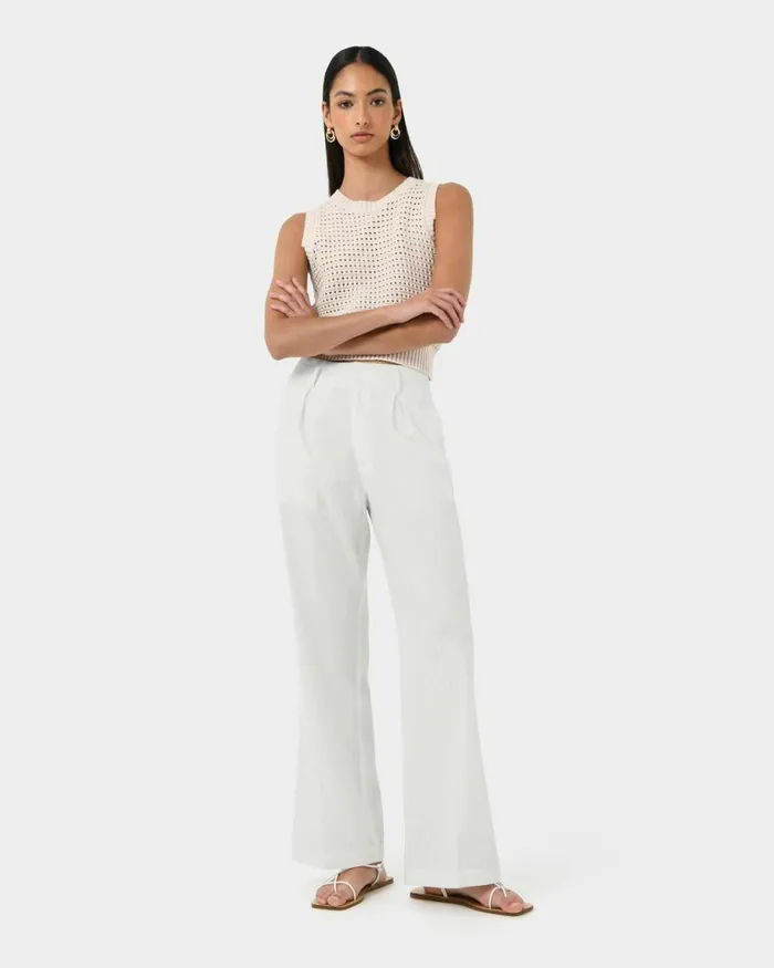 Forcast Perry Linen Tailored Pants Ivorynavyblack Women HighWaisted Pants