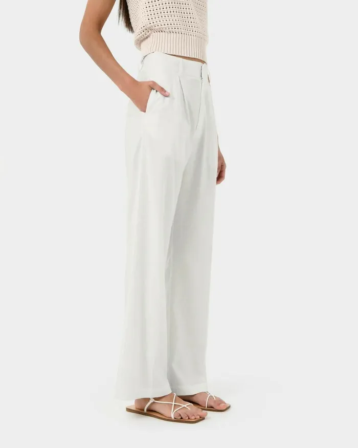 Forcast Perry Linen Tailored Pants Ivorynavyblack Women HighWaisted Pants
