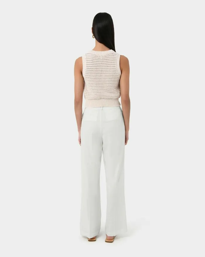 Forcast Perry Linen Tailored Pants Ivorynavyblack Women HighWaisted Pants
