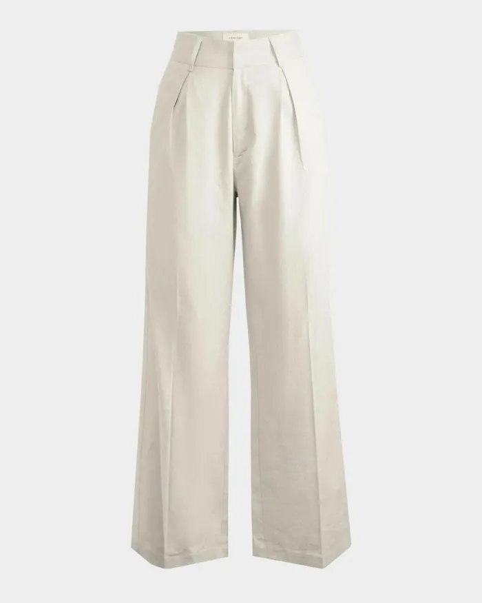 Forcast Perry Linen Tailored Pants Ivorynavyblack Women HighWaisted Pants