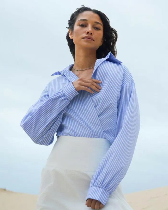 Forcast Piper Stripe Shirt Women Long Sleeve Tops