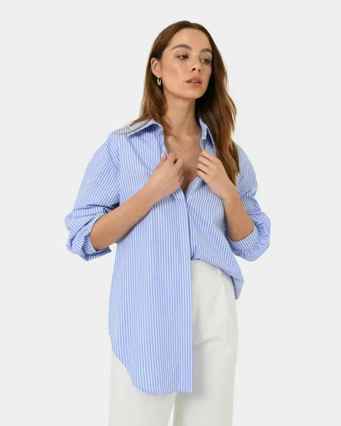 Forcast Piper Stripe Shirt Women Long Sleeve Tops