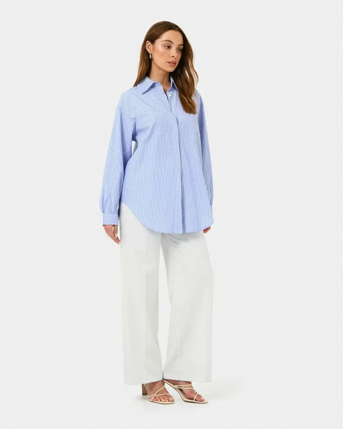 Forcast Piper Stripe Shirt Women Long Sleeve Tops