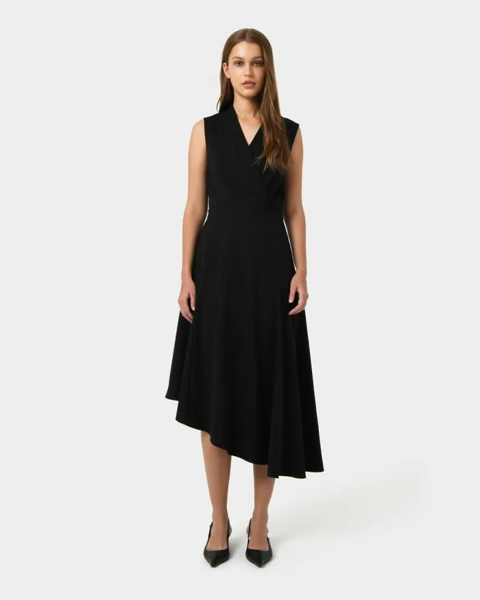 Forcast Polly Bias Midi Dress Ecrublack Women Midi Dresses
