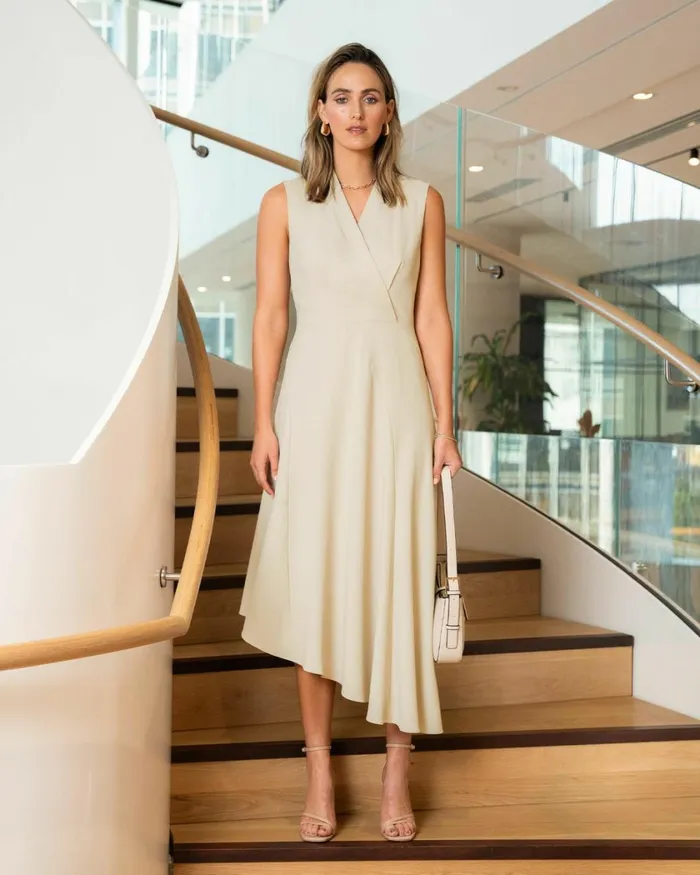 Forcast Polly Bias Midi Dress Ecrublack Women Midi Dresses