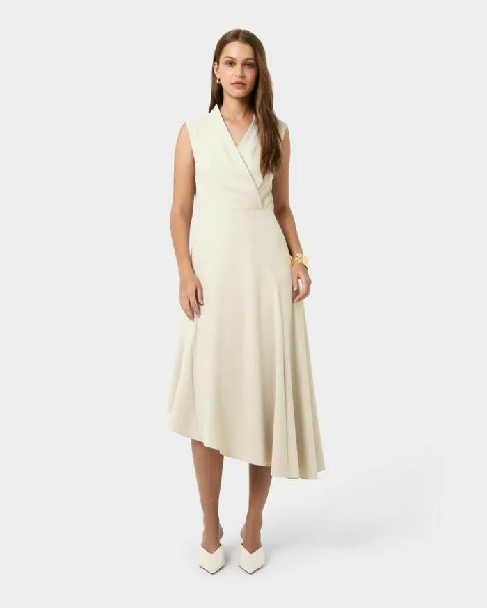 Forcast Polly Bias Midi Dress Ecrublack Women Midi Dresses