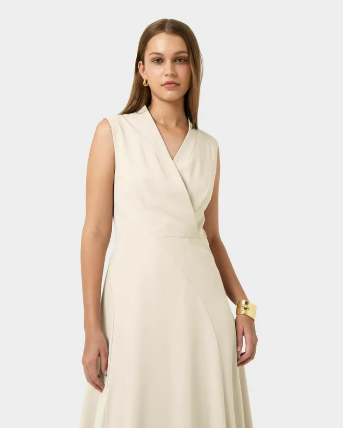 Forcast Polly Bias Midi Dress Ecrublack Women Midi Dresses