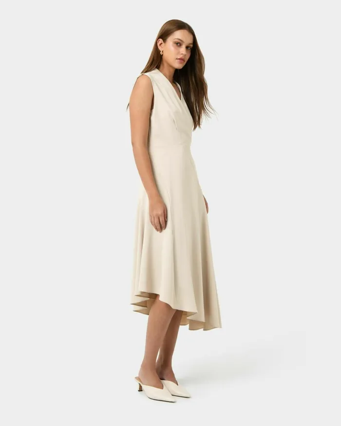 Forcast Polly Bias Midi Dress Ecrublack Women Midi Dresses