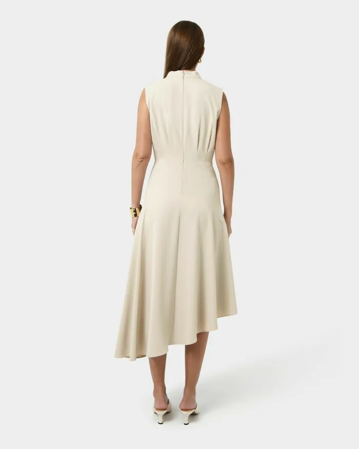 Forcast Polly Bias Midi Dress Ecrublack Women Midi Dresses