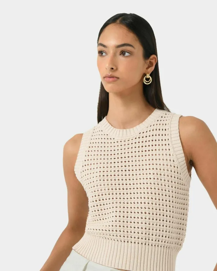 Forcast Quinta Open Knit Top Chocolatebeige Women TShirts and Tops