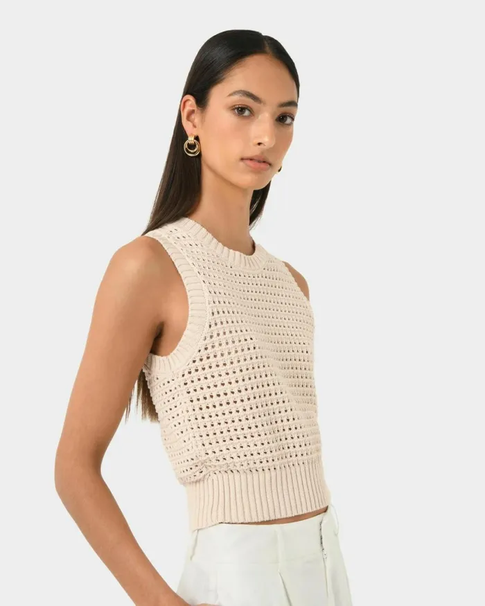 Forcast Quinta Open Knit Top Chocolatebeige Women TShirts and Tops