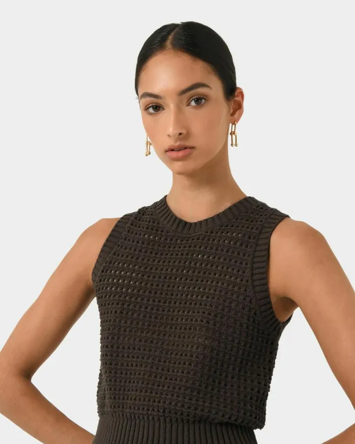 Forcast Quinta Open Knit Top Chocolatebeige Women TShirts and Tops