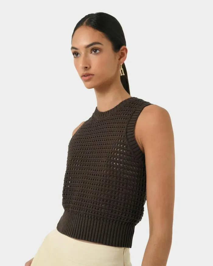 Forcast Quinta Open Knit Top Chocolatebeige Women TShirts and Tops