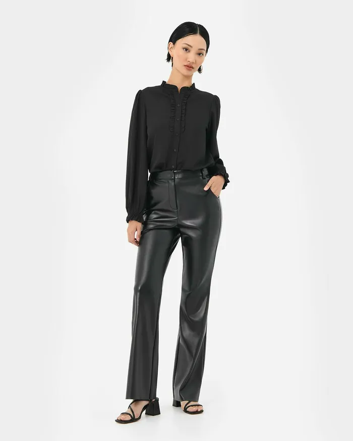 Forcast Racquel Faux Leather Pants Black Women HighWaisted Pants