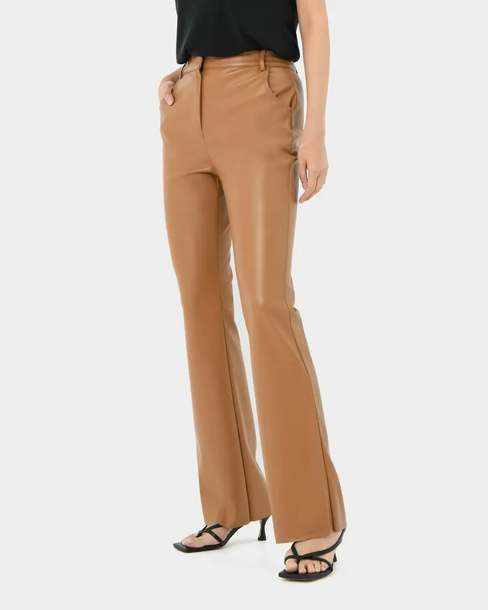 Forcast Racquel Faux Leather Pants Toffee Women HighWaisted Pants