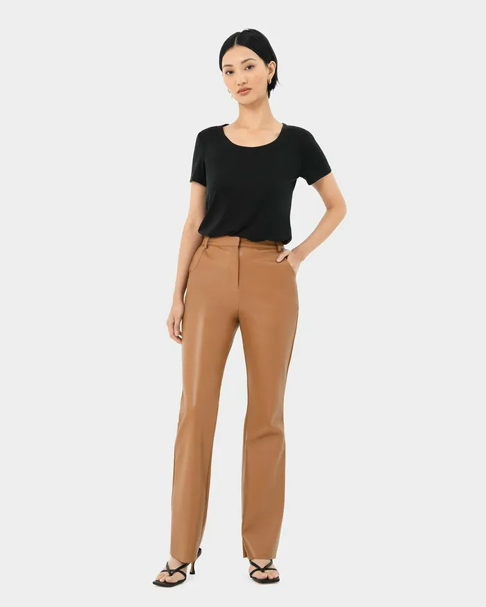 Forcast Racquel Faux Leather Pants Toffee Women HighWaisted Pants