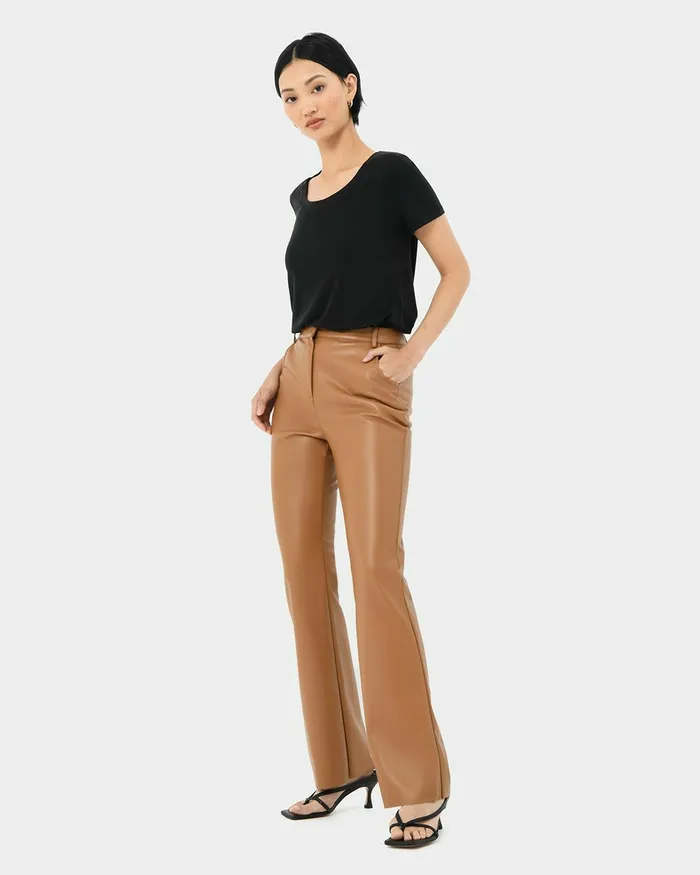 Forcast Racquel Faux Leather Pants Toffee Women HighWaisted Pants