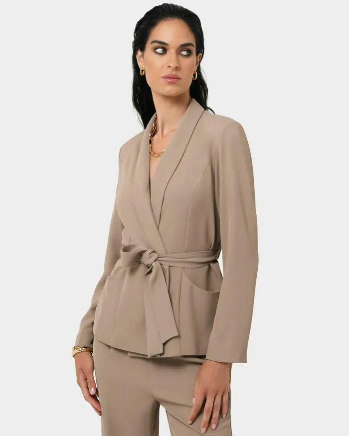 Forcast Rain Belted Blazer Ecrucamelblack Women Jackets and Blazers