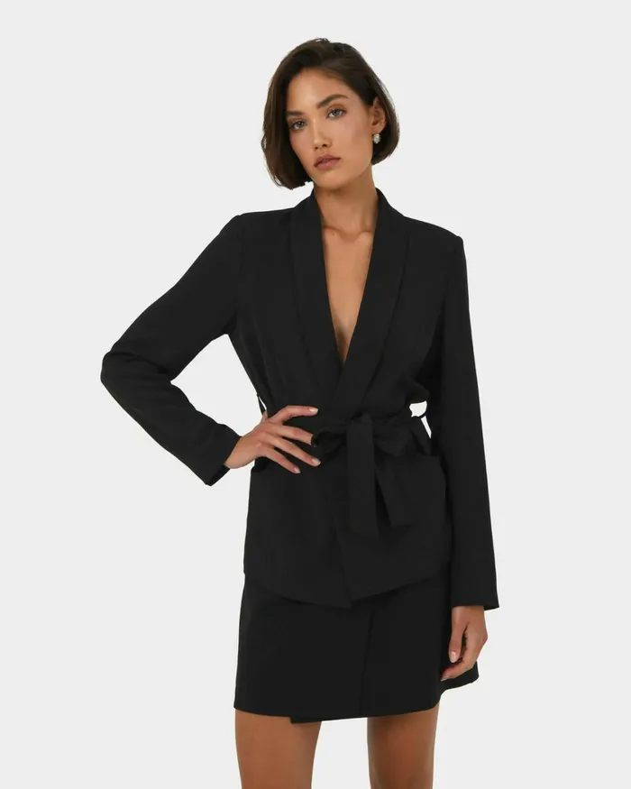 Forcast Rain Belted Blazer Ecrucamelblack Women Jackets and Blazers