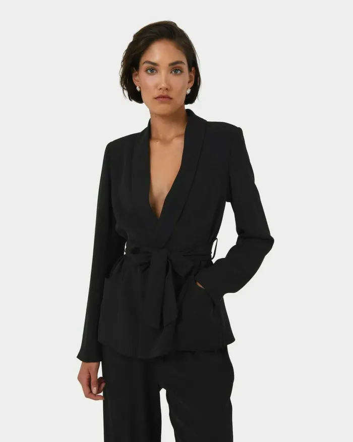 Forcast Rain Belted Blazer Ecrucamelblack Women Jackets and Blazers
