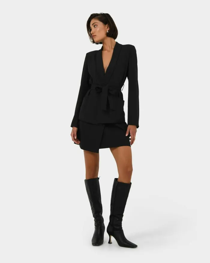 Forcast Rain Belted Blazer Ecrucamelblack Women Work Tops