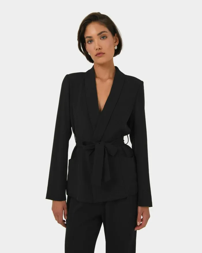 Forcast Rain Belted Blazer Ecrucamelblack Women Work Tops