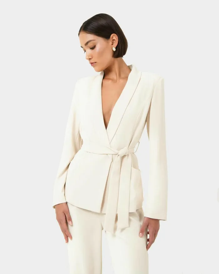 Forcast Rain Belted Blazer Ecrucamelblack Women Work Tops