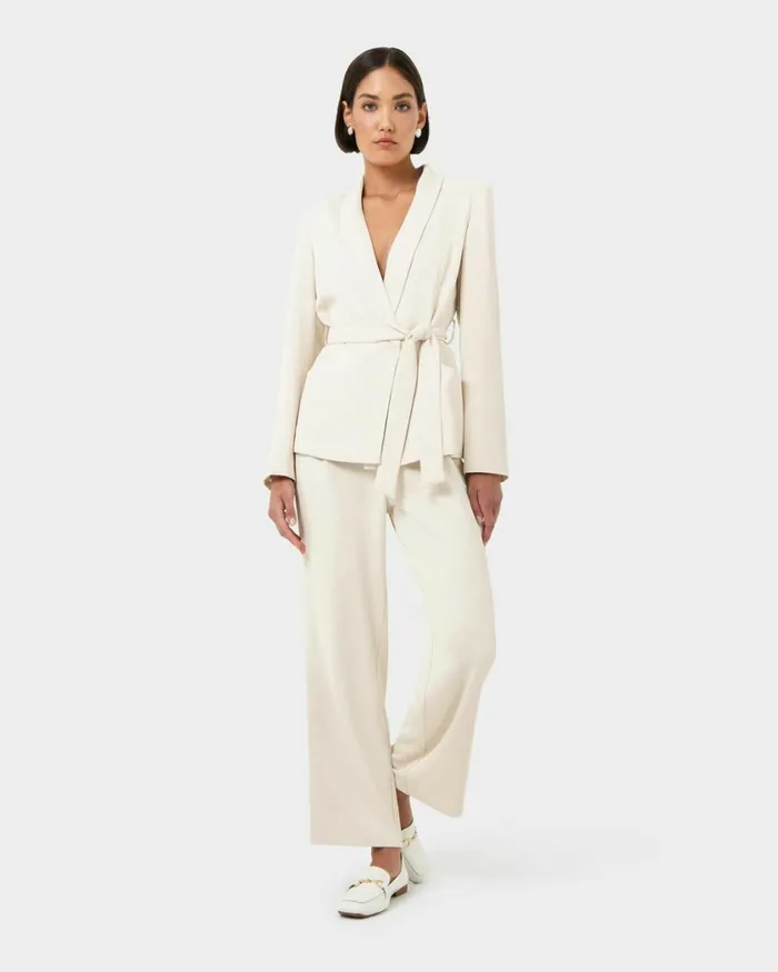 Forcast Rain Belted Blazer Ecrucamelblack Women Work Tops