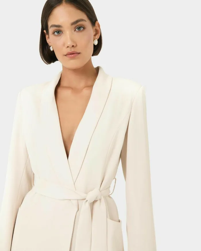 Forcast Rain Belted Blazer Ecrucamelblack Women Work Tops