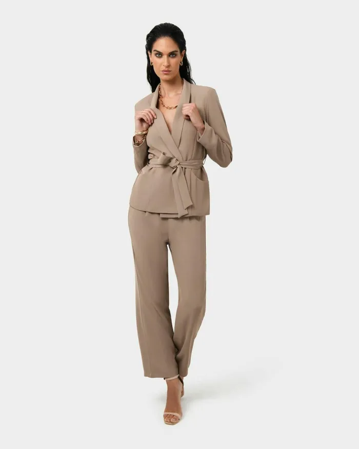 Forcast Rain Belted Blazer Ecrucamelblack Women Work Tops