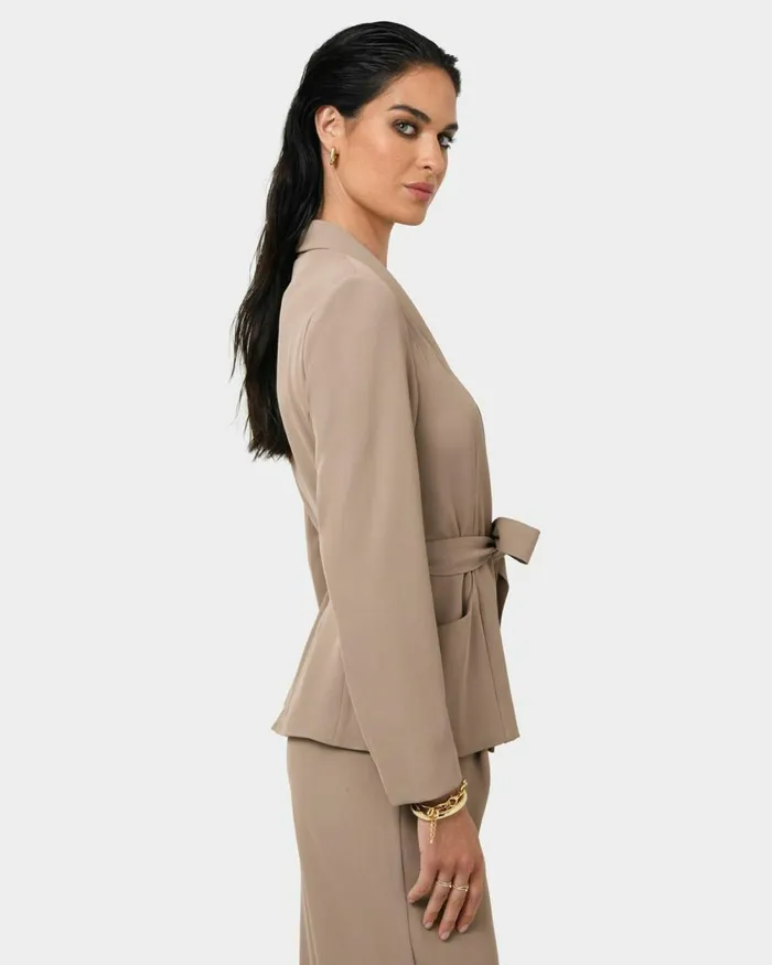 Forcast Rain Belted Blazer Ecrucamelblack Women Work Tops