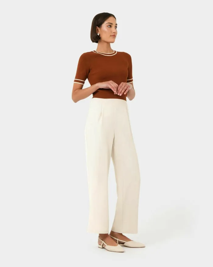 Forcast Rain Elastic Waist Pants Ecrucamelblack Women HighWaisted Pants
