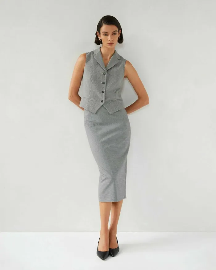 Forcast Rein Houndstooth Midi Skirt Multi Women Midi and Maxi Skirts