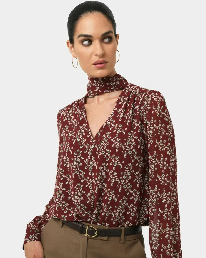 Forcast Rema Floral Tie Blouse Women Long Sleeve Tops